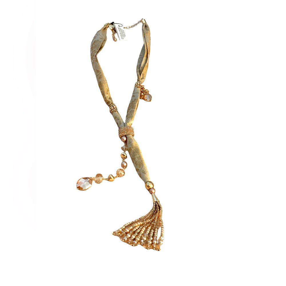 Beaded & jeweled brocade necklace
